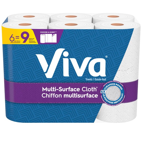 Viva Multi-Surface Cloth Paper Towels, Choose-A-Sheet - 6 Big Rolls = 9 Regular Rolls (83 Sheets Per Roll), White