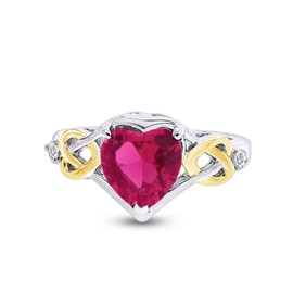 AFFY White Gold Over Sterling Silver and 14k Yellow Gold Over Diamond and Heart Shaped Created Ruby Ring (1.88 cttw) Ring Size-7.5