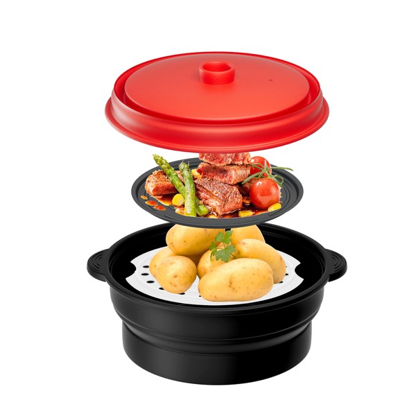 2-in-1 Microwave Steamer & Baking Cooker Collapsible Silicone Bowl with