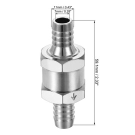sourcing map Non-Return One Way Check Valve 11mm Barb OD Aluminum Alloy with 2 Stainless Steel Adjustable 6-12mm Hose Clamps, for Water Oil Petrol Fuel Line