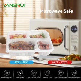 YANGRUI To Go Containers, 40 Pack 34oz White Meal Prep Container BPA Free Shrink Wrap Microwave Safe Reusable Bento Box