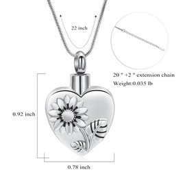 VCCWYQK Sunflower Heart Urn Necklace for Ashes Stainless Steel Daisy Flower Urn Necklace for Ashes Memorial Keepsake Jewelry for Human