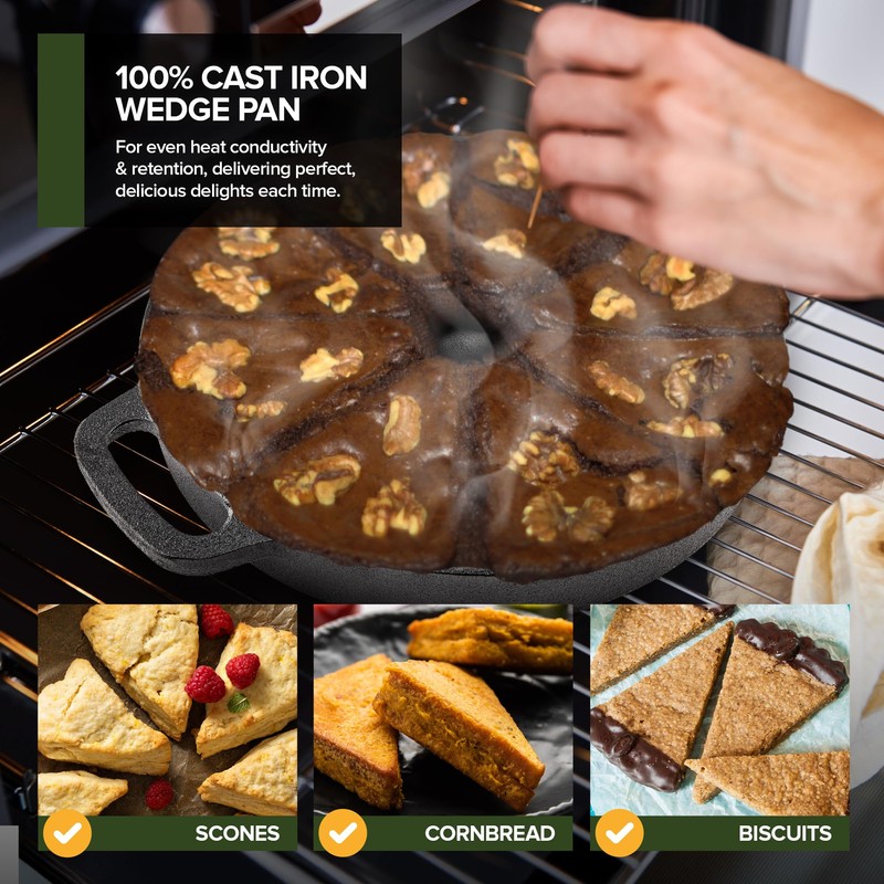 Modern Innovations Classic Cast Iron Wedge Pan, Non-Stick Cornbread Skillet