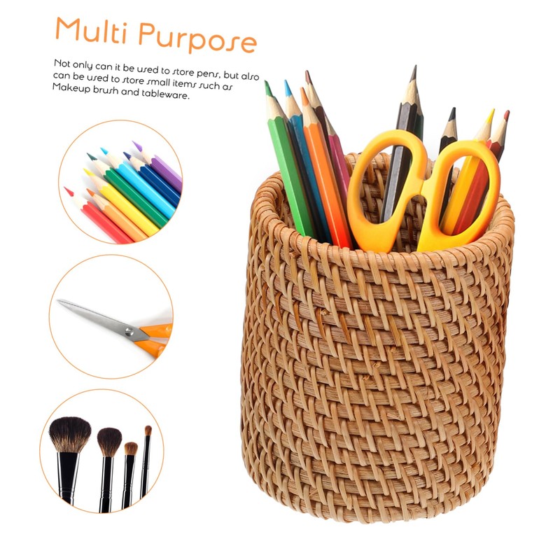 FUNOMOCYA 2Pcs Woven Pen Holders for Desk Multi Functional Rattan