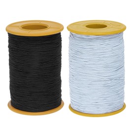 sourcing map 2pcs 500m Shirring Elastic for Sewing 0.5mm Thickness Shearing Elastic Elastic Sewing Thread Stretch Stretchy Cord for Embroidery Cuffs Sewing Machine Jewelry Making, White & Black