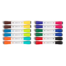 U Brands Magnetic Double-Ended Dry Erase Markers with Erasers, Bullet Tip, Low Odor, Assorted Colors, 12 Count