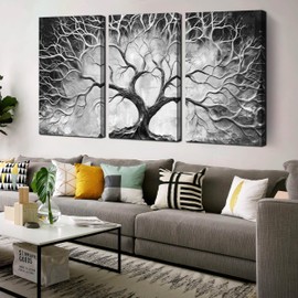 CIRABKY Tree Wall Pictures for Living Room - Black and White Wall Art for Office Decor - Modern 3 Piece Wall Art for Bedroom Size 24" x 36"