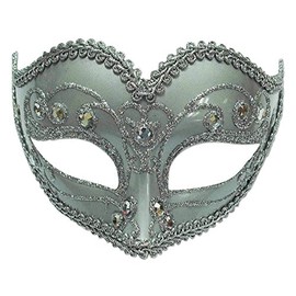 Bristol Novelty Jewelled Party Eye Mask on Headband, PET, Polyester, Paint, Glitter, Acrylic Stone, Silver, One Size