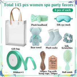 Shyyween 143 Pcs Baby Shower Favors for Guests Spa Gift Set Towels, Socks Hair Bands Combs Eye Masks Cards, Baby Shower Game Prizes, Guest Gifts for Gender Reveal Bridal Showers(Green)