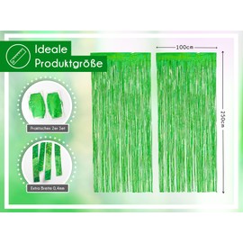 PHENO Flags Green Tinsel Curtain 2 Pieces, 1x2.5m - Glittering New Year’s Eve Decoration with a Sparkling Metallic Look, Tinsel Garland for Your Party