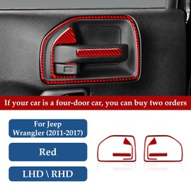 Car Carbon Fiber Decal Inner Door Bowl Sticker Interior Trim Cover for Jeep Wrangler 2011 2012 2013 2014 2015 2016 2017 Accessories (Red)