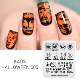 KADS Halloween Nail Plates Nail Stamp Stencils Nail Art Stamping Kits with Pumpkin Ghost Skull Bat Picture Plates for DIY Decoration (HA005)