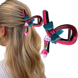 1Pcs Heart Bow Hair Clips Plastics Heart Bow Claw Clip Colorful Bows Clips for Women Crystal Bows Clips Hair Claw Clip Hair Accessories