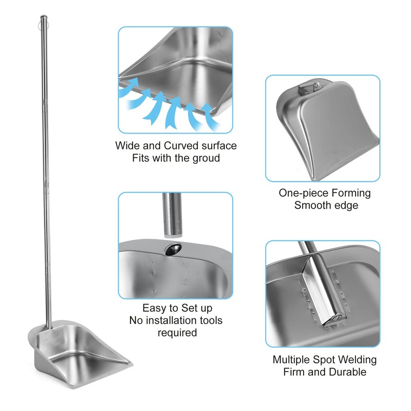 Heavy Duty Dustpan with Long Handle, VOOWO 43" Stainless Steel