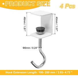 PATIKIL Desk Hook, 4Pcs Desk Mount Bag Holder Hook Square J Hooks for Hanging Bag Backpack Under Desk Clamp Purse Adjustable Headphone Table Closet Door Under Counter, White