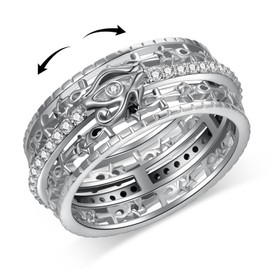 Ankh Ring 925 Sterling Silver Egypt Eye of Horus Ankh Spinner Ring Protection Egyptian Jewelry Gifts for Women Men (Size: 9)