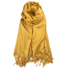 Plum Feathers Premium Solid Color and Metallic Fashion Scarf, Womens Pashmina Shawl Wrap with Fringes (Gold)
