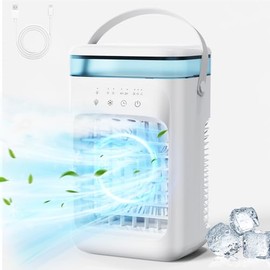 Portable Air Conditioners, Personal Mini Air Cooler Cooling Fan with 3 Speeds, 1L Evaporative Air Conditioner, 7 LED Light, 2 Cool Mist Air Conditioners Humidifier Fan Room Bedroom Office (White)