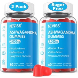 NEVISS Ashwagandha Gummies with Magnesium, Rhodiola, Vitamin B6, 2X 60 Gummies