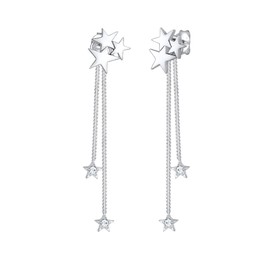 Elli Premium Earrings Women's Star Chains Astro with Crystals in 925 Sterling Silver, Silver, Crystal