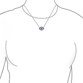 Turkish Blue Yellow Pave CZ Spiritual Protection Amulet Evil Eye Pendant Station Necklace For Women For Teen .925 Sterling Silver