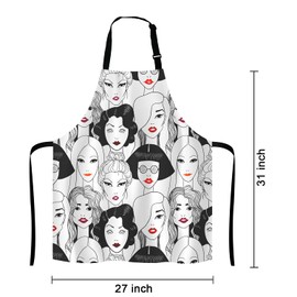 Lefolen Fashion Women Adjustable Bib Apron, Crowd of women with red lips Cooking Kitchen Apron for Men Women