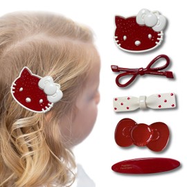 5 Piece Hair Clips Set with Bows - Angora Red Hair Clip Christmas Hair Pins Girls Hair Accessories Christmas Cartoon Hair Clips for Children and Adults, Christmas Gifts