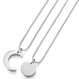 COOLSTEELANDBEYOND A Pair Couples Lovers Steel Moon and Sun Matching Pendant Necklace for Man Woman Friends(CA)