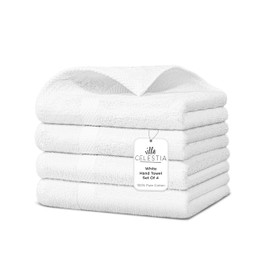 Villa Celestia 100% Cotton Hand Towel Set of 4, (16 x 28 inches) Sustainable, Soft, Highly Absorbent, Quick Drying, Combed Cotton Hand Towels Pack of 4 Ideal for Hotels, Spa, Bathroom, Dorm, White