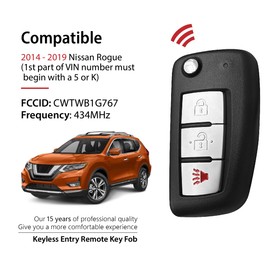 2 Keylessbest Replacement for 2015 2016 2017 2018 2019 Nissan Rogue Key Fob Remote Control CWTWB1G767 3 Buttons 434MHz