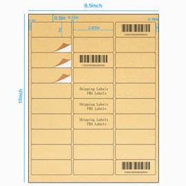 Yegawen 1" x 2-5/8" Kraft Labels Stickers, Letter Size with Print Templates - 30 Sheets, Pack of 900