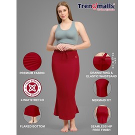TRENDMALLS Women's Polyester Spandex Saree Shapewear Petticoat for Women, Cotton Blended,Petticoat,Skirts for Women,Shape Wear Dress for Saree Shaper Red