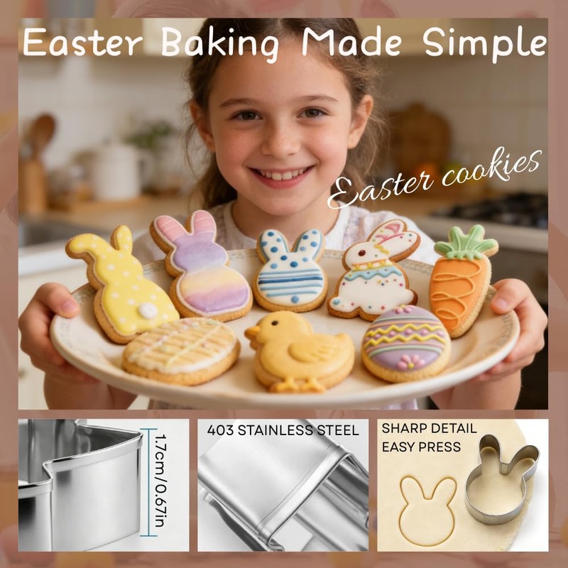 Easter Cookie Cutters 7-Piece Set, Stainless Steel Bunny Egg Carrot