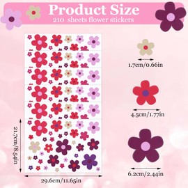 6 Sheets 210 PCS Retro Flower Car Decals Self Adhesive Flower Bumper Sticker Daisy Garden Window Stickers Groovy Window Clings for Wall Laptop Mirror Truck Hippie Decoration