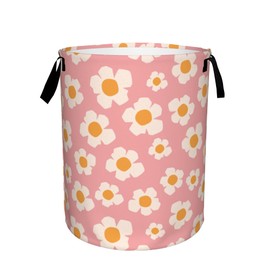 Retro Flower Groovy Large Storage Basket,Boho Daisy Floral Laundry Hamper/Bathroom/Home Decor/Collapsible Round Storage Bin,Boys Girls Dirty Clothes Hamper/Boxes/Toys Storage 16x20 Inch