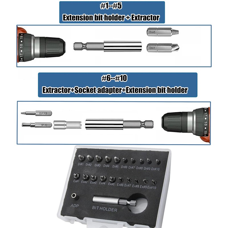 Treki Mini Screw Extractor Drill Bit Set, 22 PCS Small