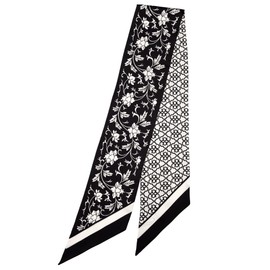 Elizabetta Italian 100% Silk Skinny Scarf for Women - Black Floral