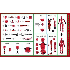 Rolling Art Action Figure Set, Model 13 Action Figure Multi-Jointed Movable,Gift Box Packaging, a Great for Loved Ones and Friends. (red)