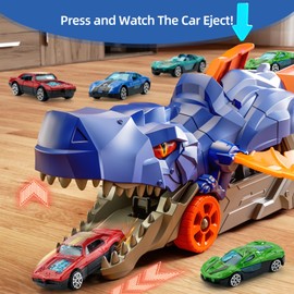 Jiakora Dinosaur Truck Car Toys for Kids Toddlers, Toy Trucks for Toddler 1-3 3-5, Dinosaur Truck with 6 Car, Dinosaur Toys for 2 3 4 5 6 Year Old Boy Birthday Gift