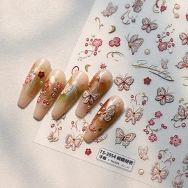 5D Embossed Nail Art Stickers Butterfly Nail Stickers 1Pcs Self Adhesive Summer Nail Decals Exquisite Design Flower Butterfly Nails Decorations Cute Nails Art Supplies for Women Manicure Accessories