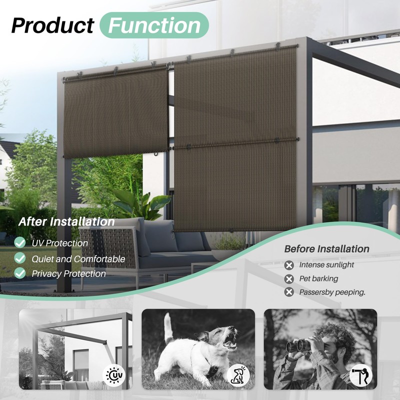 SunnyRoyal 6'W X 6'H Patio Roller Shades Foldable Sun Shade