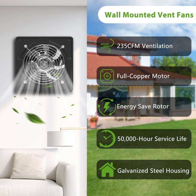 POWERENG 6 Inch Kitchen Exhaust Fan with Speed Controller,235CFM Wall