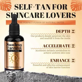 Bräunungstropfen zum Trinken, 2 Stück Sunless Self Tanning Drops, bräunungstropfen zum einnehmen, Selbstbräuner Gesicht und Körper, Natürlichen Steigerung des Melanins