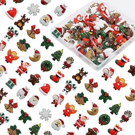 Chinchetas de Navidad, 50 Uds Chinchetas para Corcho Alfileres de Empuje Chinchetas Decorativas Chinchetas Bonitas de Plástico con Papá Noel Alce Árbol de Navidad Estilo para Tablón de Anuncios