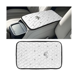 Mandark Bling Car Center Console Cover, Rhinestones Crown Vehicle Armrest Seat Box Mat Pad, Diamond Automotive Interior Arm Rest Cushion Protector Decor Accessories, Universal Fit(White)