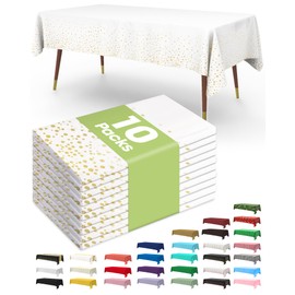Pureegg Plastic Table Cloth Disposable 10 Pack, 54 x 108 Inch Table Cloths, Graduation Decorations Class of 2025, Graduation Party Tablecloths for Rectangle Tables, Leakproof & Sturdy, White and Gold