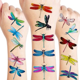 (100 PCS) Beautiful Dragonfly Stickers Temporary Tattoos Themed Birthday Party Decorations Favors Supplies Decor Cute Insect Dragonflies Tattoo Sticker Gifts for Kids Boys Girls School Prizes Carnival