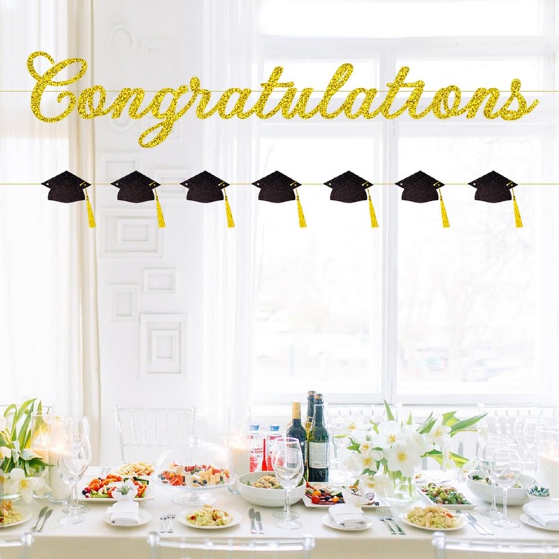 Pre-Strung Graduation Congratulations Banner No DIY Glitter Congratulation and Grad