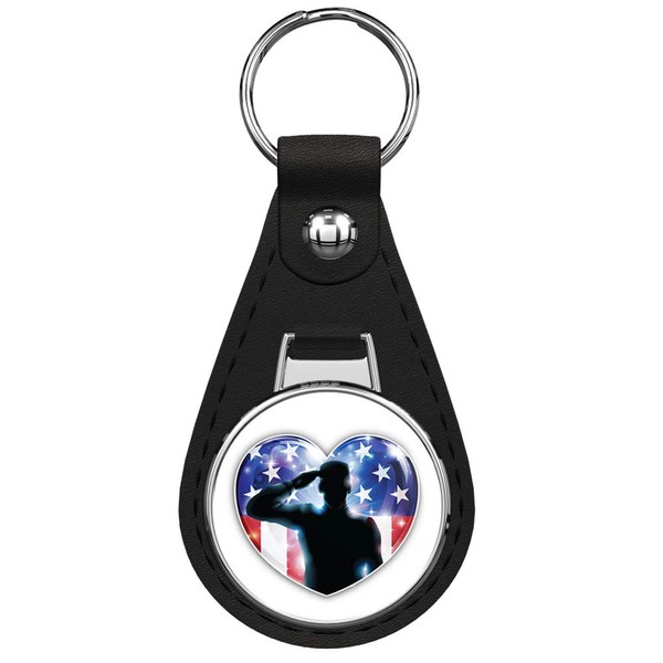 Veterans Day 4th July Glossy Heart Usa Flag Keychain Black