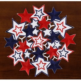GRANDDECO Holiday Patriotic 14" Placemats Set of 4 4th of July Independence Day Embroiderd Cutwork Blue&Red Stars Dresser Scarf for American Memorial Day Holiday (14" Placemats Set of 4)